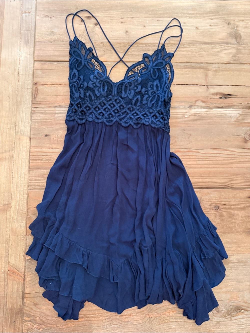 Free People Navy Blue Floral Lace Mini Dress